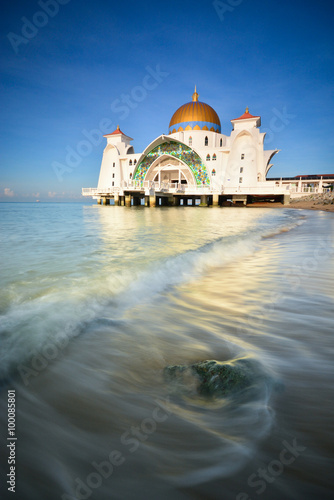 Beautiful clear blue sky over the Malacca straits mosque located at Malacca, Malaysia.