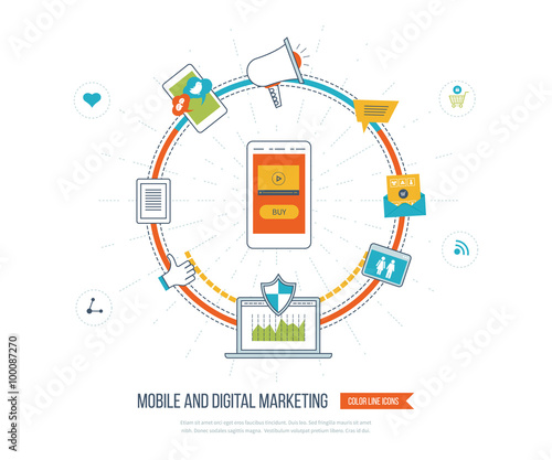 Digital and mobile marketing concept. Social network. 