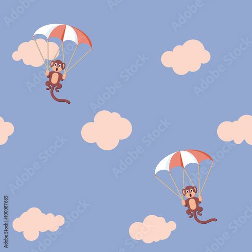 Pattern of monkeys with parachute. Rose Quartz and Serenity colo