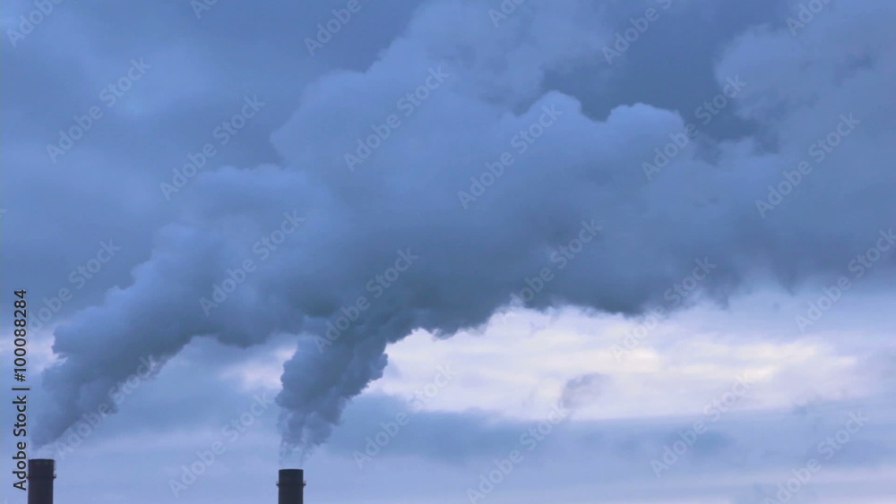 Houses, smoke, sun, mountains in fog, landscape Houses, smoke, sun, mountains in fog, landscape