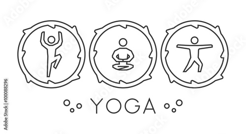 Vector line yoga logo. Yoga silhouette figures.