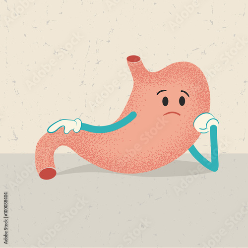 retro cartoon of an unhappy unhealthy human stomach
