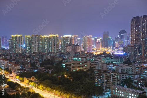 Guangzhou, China-Jan. 7, 2015: Dense buildings night view. Night