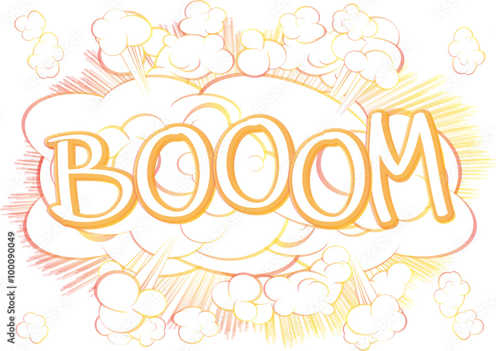 Booom - Comic book style word on comic book abstract background.
