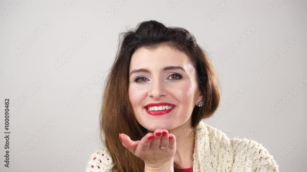 Woman blowing kiss. Happy attractive female 4K. Woman blowing kiss. Happy attractive female 4K.
