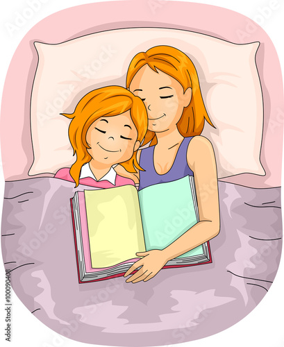 Mom Kid Girl Bed Sleep Book