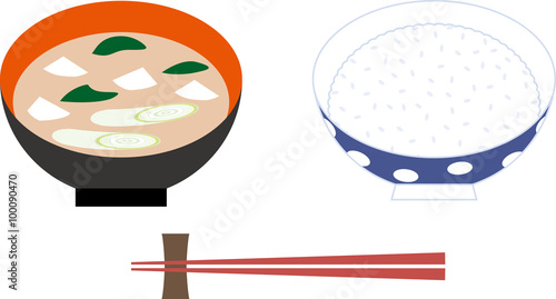 ご飯・味噌汁　Rice and miso soup