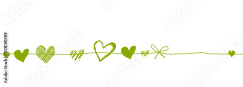 Herz Herzen Schleife Band Banner Grün Hintergrund 