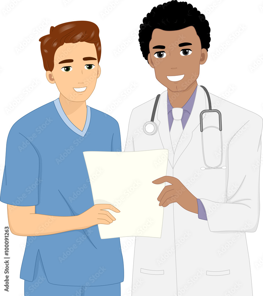 Man Doctor Nurse Discussing Patient Information