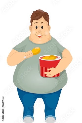 Obese Man Eating Fried Chic...