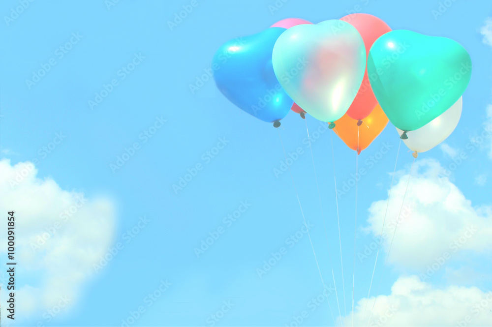 The Soft Focus Colorful Heart Shaped Balloons With Blue Sky Background In Vintage Style Concept Of Love In Summer And Valentine Wedding Selective Focus With The White Balloon In The Front Stock Photo The Soft Focus Colorful Heart Shaped Balloons With Blue Sky Background In Vintage Style Concept Of Love In Summer And Valentine Wedding Selective Focus With The White Balloon In The Front Stock Photo