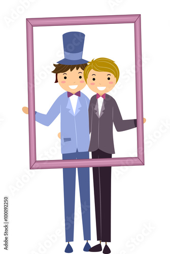 Men Stickman Gay Couple Holding Wedding Frame