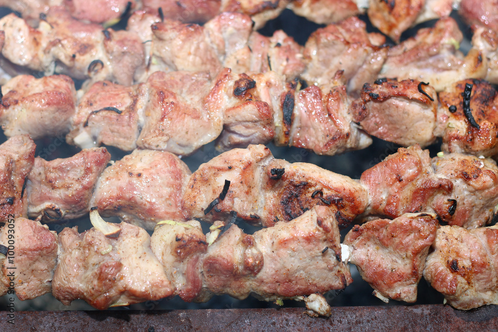 meat skewers on the barbecue coals meat skewers on the barbecue coals