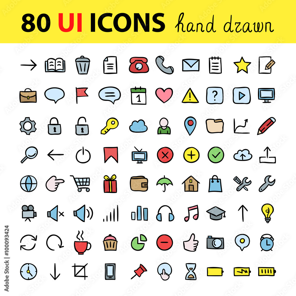 Hand drawn user interface icons. Vector UI icons Stock Vector