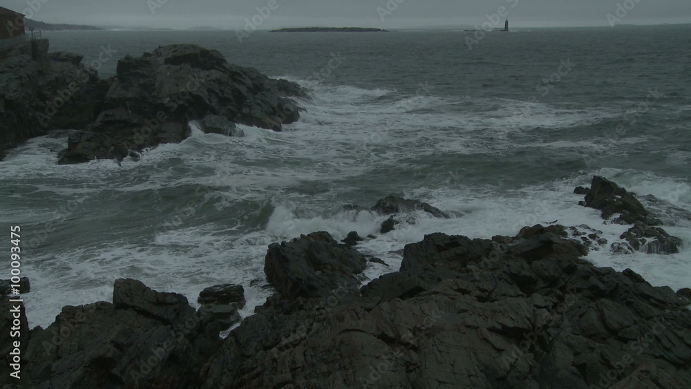 Waves breaking on an outcropping of rocks on the coast of Maine. Waves breaking on an outcropping of rocks on the coast of Maine.