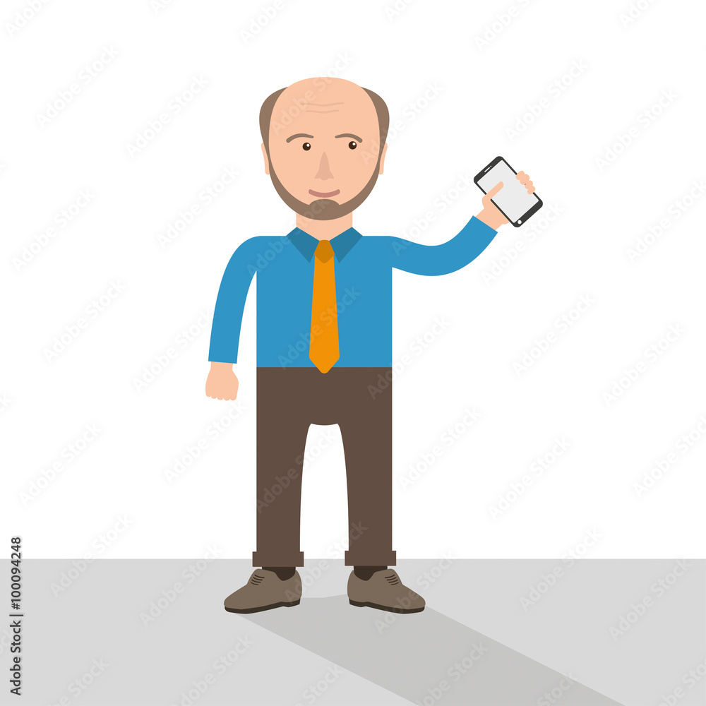 Cartoon Old Businessman Smartphone Cartoon Old Businessman Smartphone