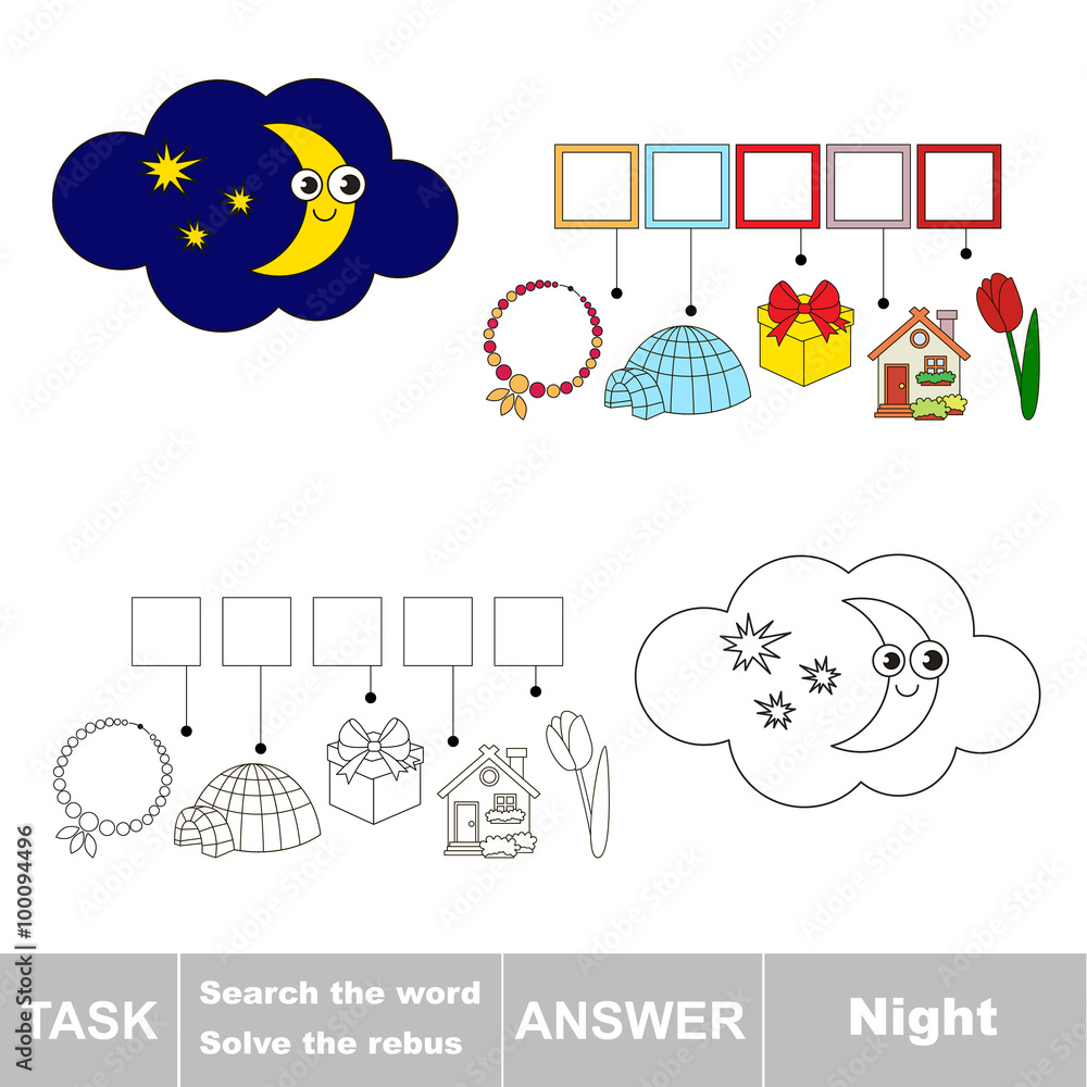 Obraz premium Vector game. Search the word. Find hidden word Night