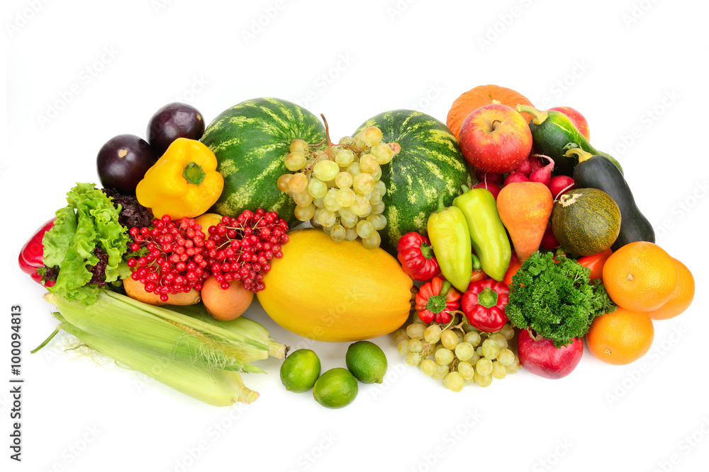 Collection fruit and vegetables on white Collection fruit and vegetables on white