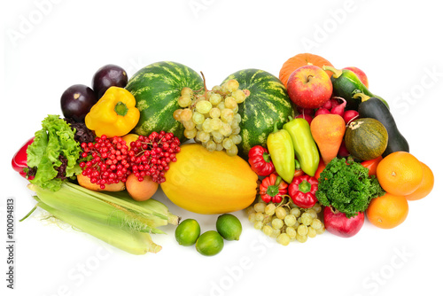 Collection fruit and vegetables on white