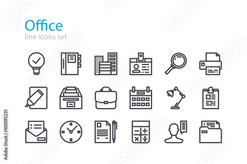 Office. Colorless line icons set. Stock vector.