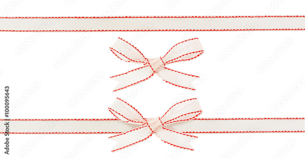 Set of silk red and white ribbon and bow Set of silk red and white ribbon and bow