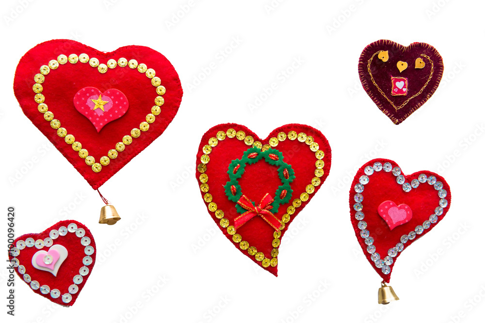 five handmade hearts on a white background isolation five handmade hearts on a white background isolation