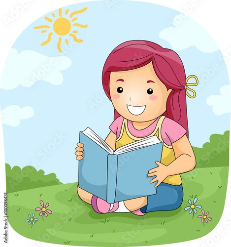 Kid Girl Read Book Outdoor