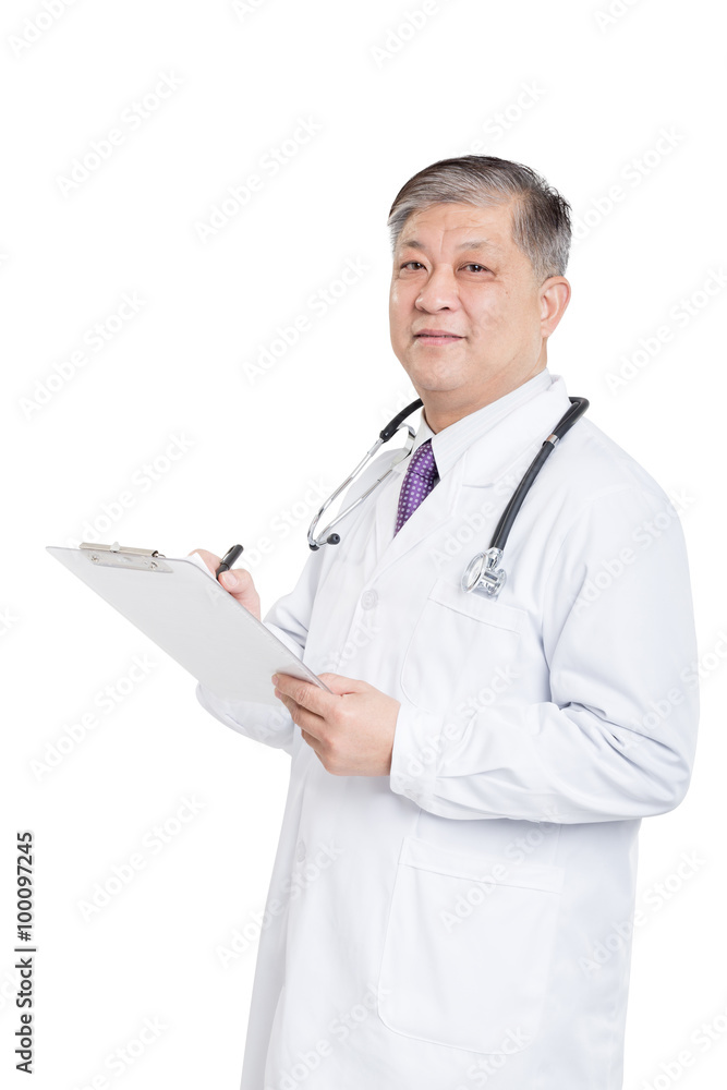old asian man doctor writing on clipboad old asian man doctor writing on clipboad