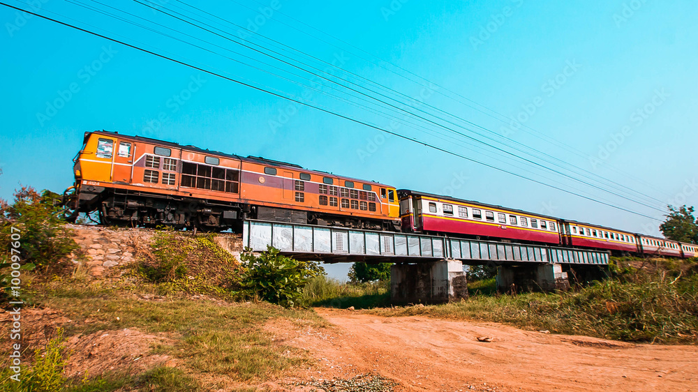 Passenger train was passing through steel bridge, 2015. Passenger train was passing through steel bridge, 2015.