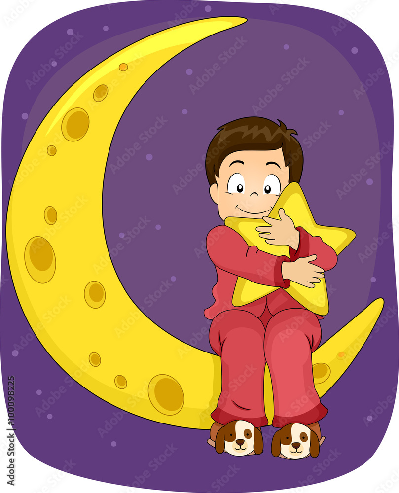 Fototapeta premium Kid Boy Star On Moon PJs
