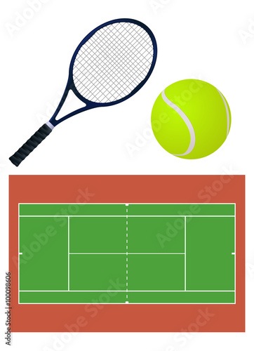Tennis  ball, court, racket © savanno