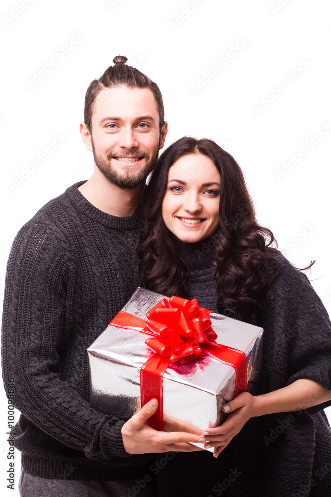Handsome Man Giving a Gift on Valentine's Day on white background Handsome Man Giving a Gift on Valentine's Day on white background