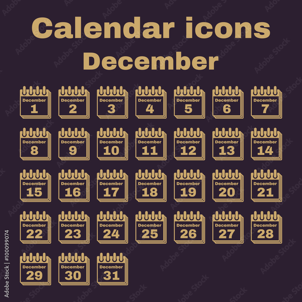 The calendar icon. December symbol. Flat