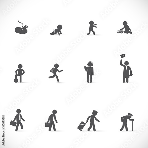 Life of one person from beginning to end, from birth to death. Short story of human in different life ages - figure set