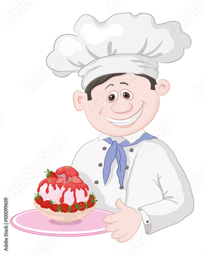 Chef with Ice Cream and Strawberries