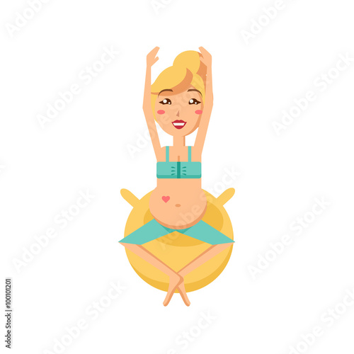 Pregnant Woman Exercising on a Fitball. Vector Illustration