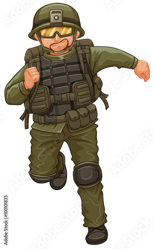 Man in military suit running