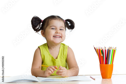 Cute child drawing with col...