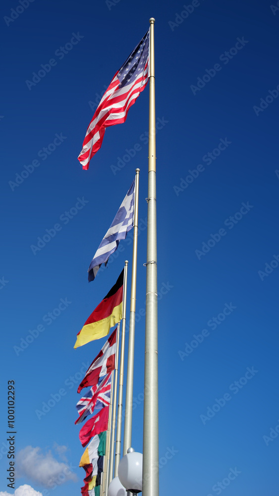 Flagstaffs with national flags