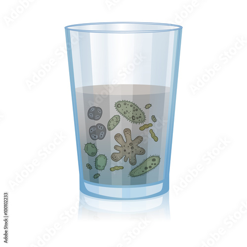 Glass with dirty water, bacteria, science microbiology