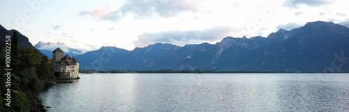 Summer lake shore landscape