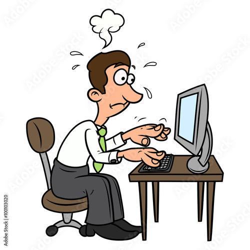 Tired man working on the computer
