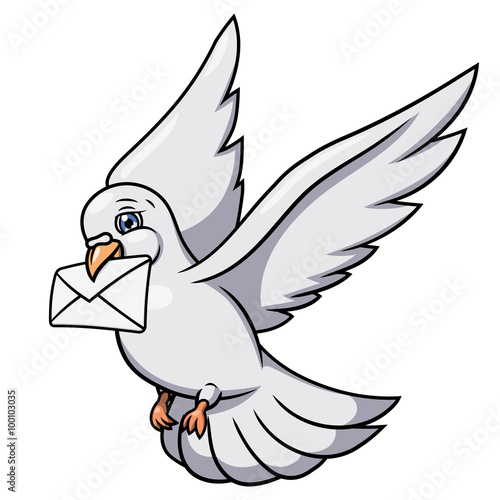 White pigeon is carrying letter 2