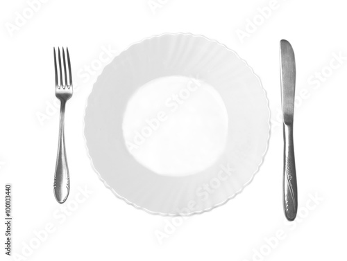 Empty plate with fork and knife 