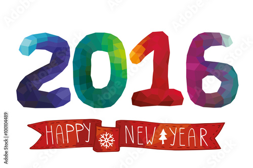 New year 2016 Card,background.Polygons numbers,ribbon