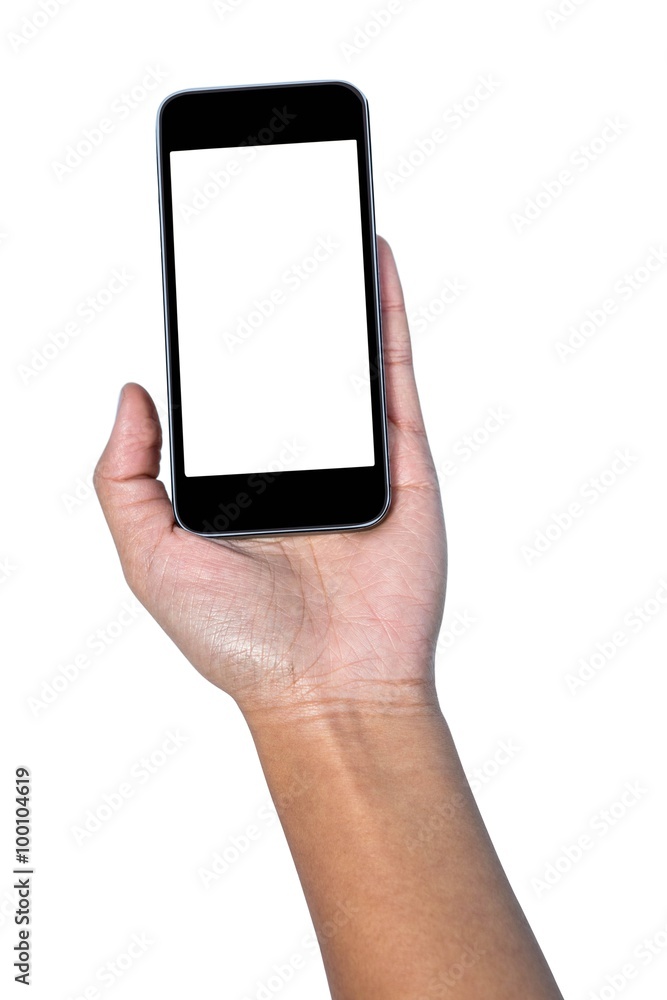 Cropped image of businesswoman holding smartphone Cropped image of businesswoman holding smartphone