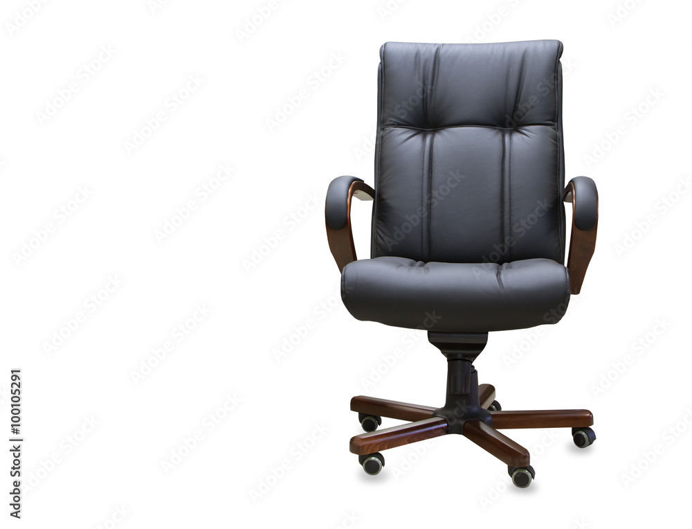 Modern office chair from black leather. Isolated Modern office chair from black leather. Isolated