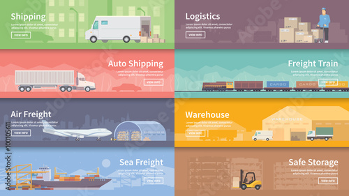 Flat vector web banner. Logistics. 