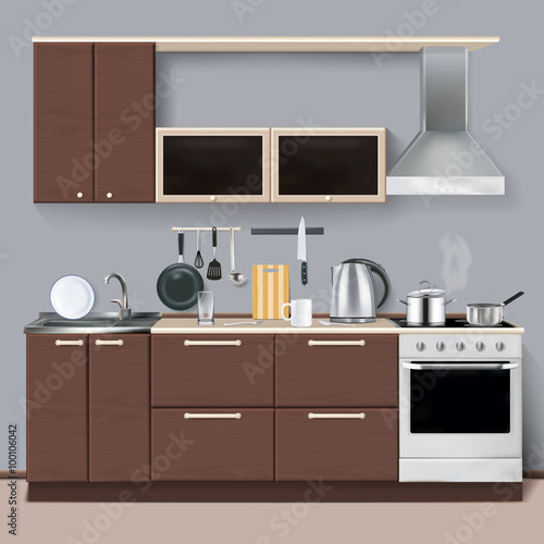  Modern Kitchen Interior In Realistic Style 