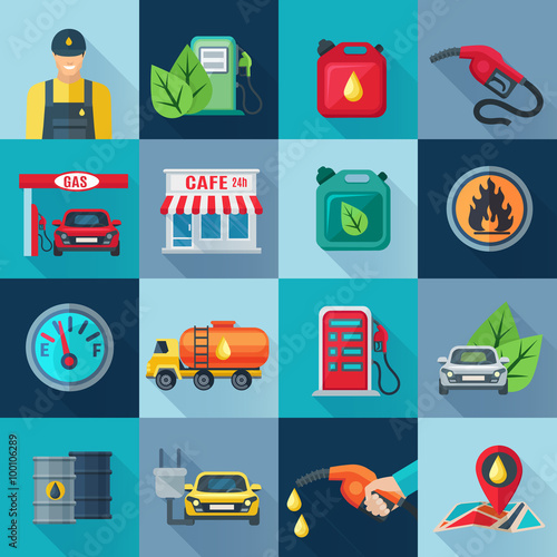 Gas Station Square Icons Set 